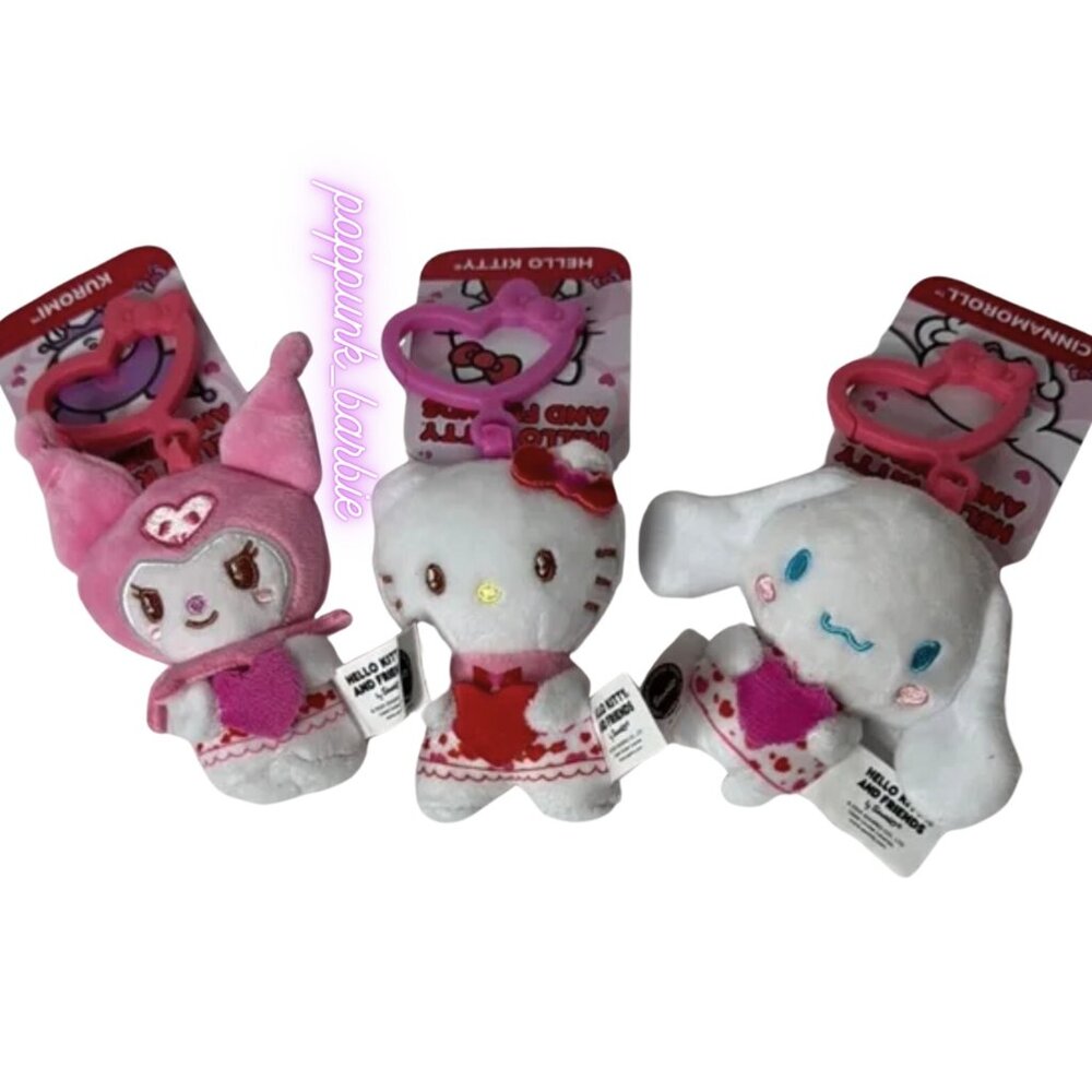 Hello Kitty Valentine Plush Keychain Set 2025 Sanrio Kuromi Cinnamoroll Clip NWT